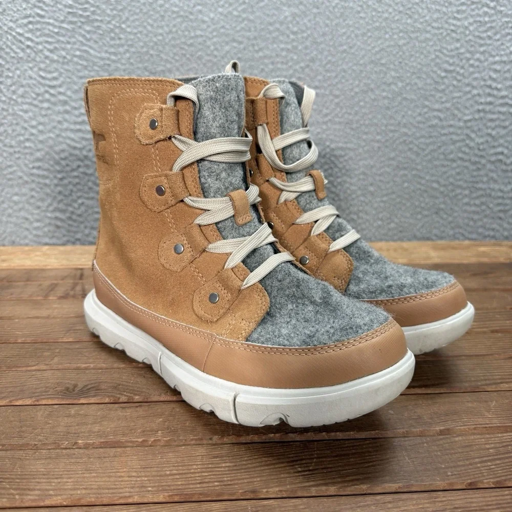 Sorel Boots Womens 7.5 Brown Gray Explorer II‎ Joan Waterproof Boot Outdoors